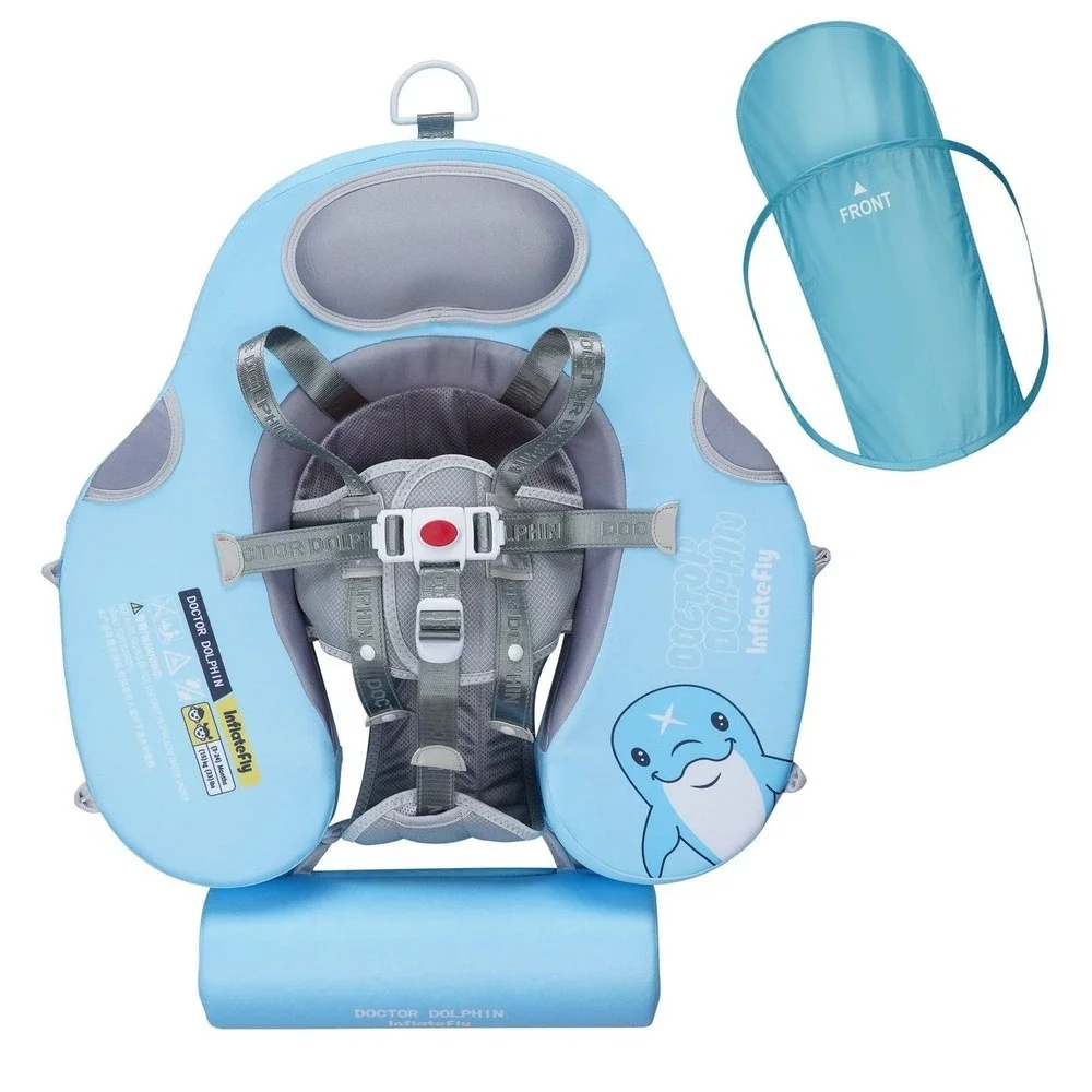 Doctor Dolphin Baby Swimming Ring Air-Free w/ Canopy & Safety Harness 3–24M NEW